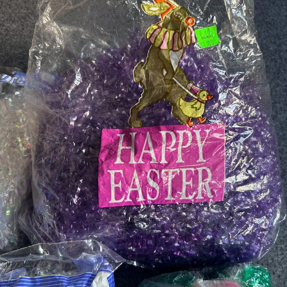 VTG 1990s 2000s Green Purple White EASTER GRASS LOT DECORATION‎ CUTE PACKAGING